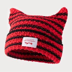 Charles Jeffrey Loverboy Red and Black Knit Hat Unisex